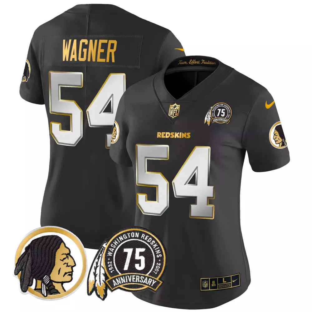 Bobby Wagner 54 Redskins Jersey Black 75th Anniversary Washington 2007 Men Gold Silver