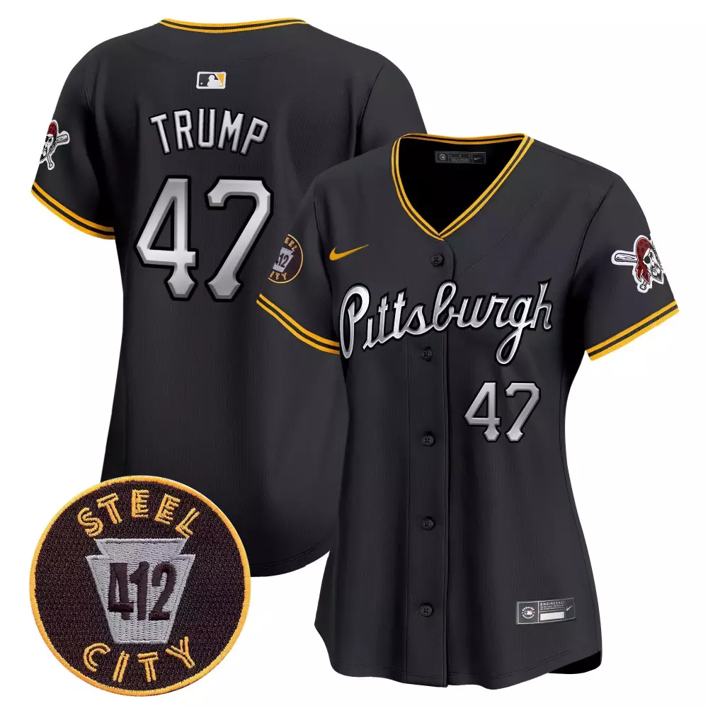Donald Trump 47 Jersey Black Pittsburgh Pirates Steel City 412 Men Gold Vapor Premier