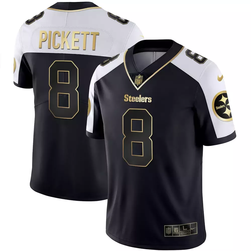 Kenny Pickett 8 Steelers Jersey Black Men Standard White Gold Alternate All Stitched