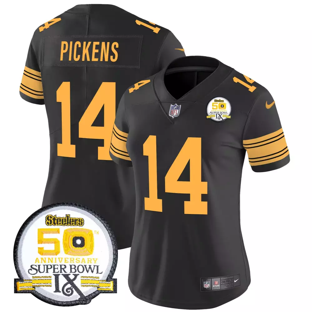 George Pickens 14 Jersey Black Super Bowl 50 Pittsburgh Steelers Women Player Yellow