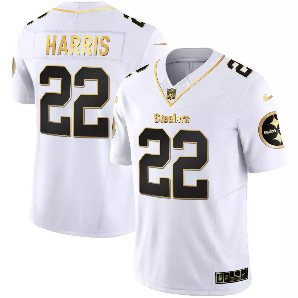 Najee Harris 22 Steelers Jersey White Men Alternate Black Gold Vapor v2 All Stitched