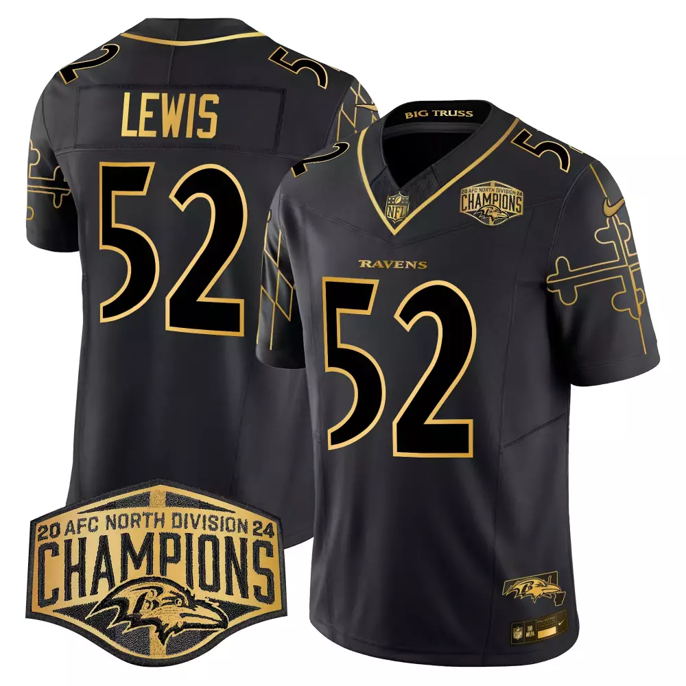 Ray Lewis 52 Ravens Jersey Black AFC North Champions Men Alternate Gold Vapor Limited