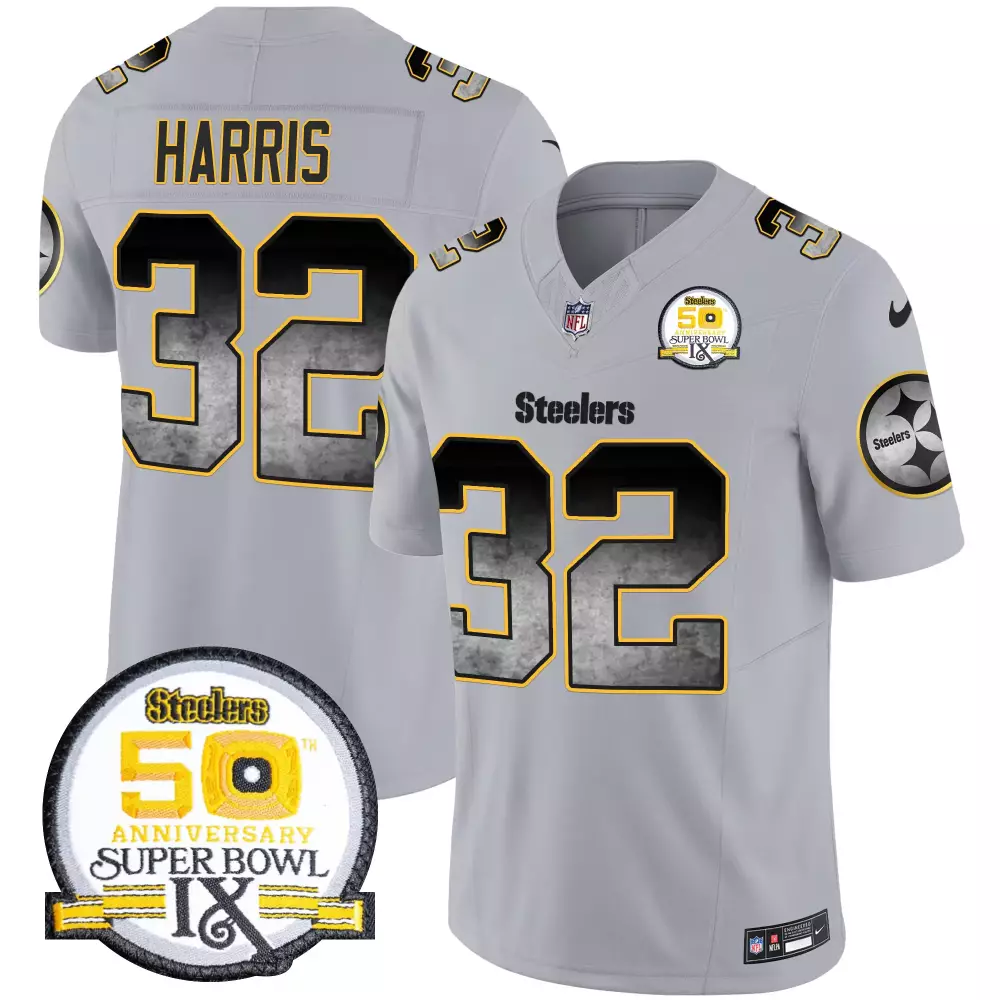 Franco Harris 32 Steelers Jersey Gray Men Alternate Black Gold Anniversary Vapor