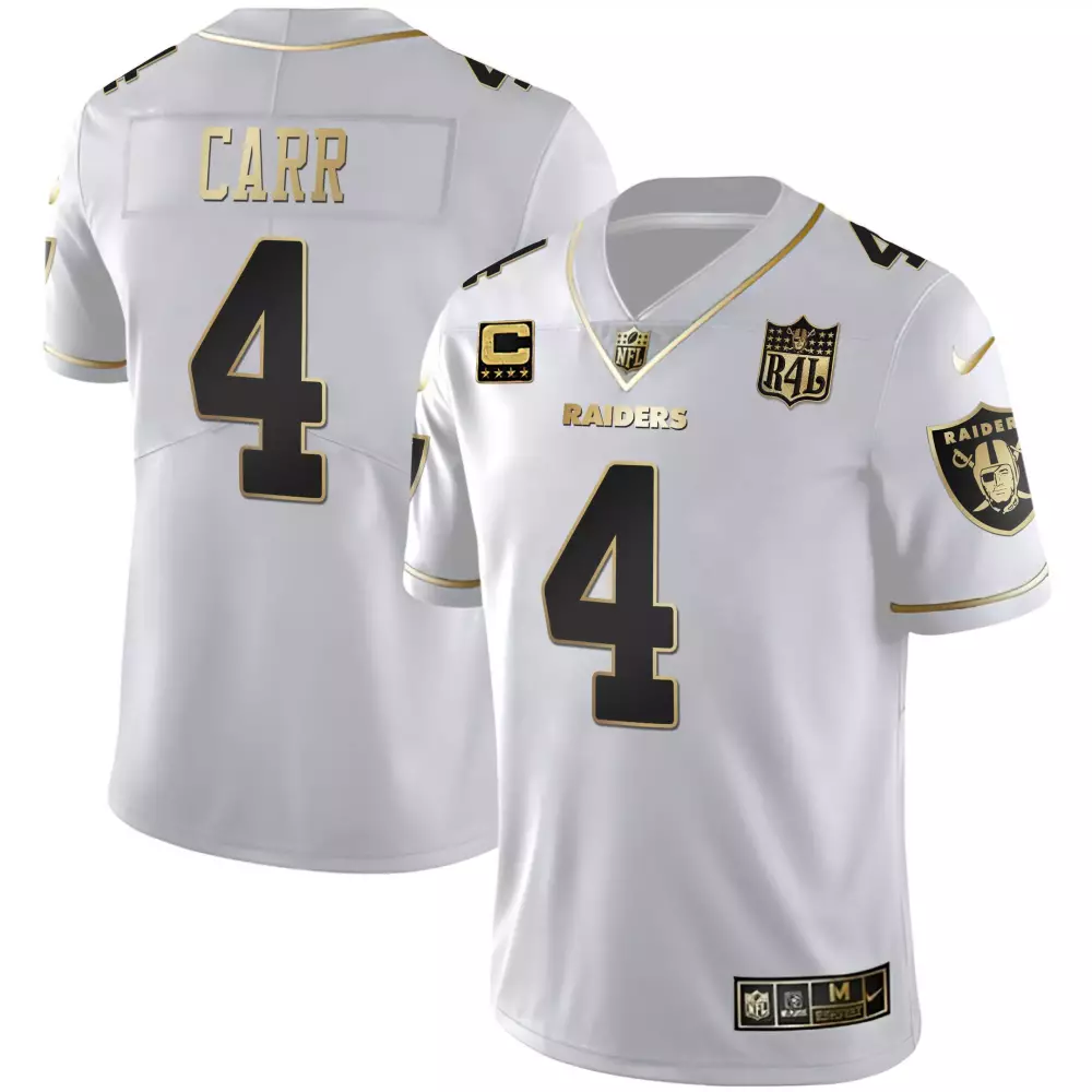 Derek Carr 4 Raiders Jersey White Men Alternate Black Gold Stitched