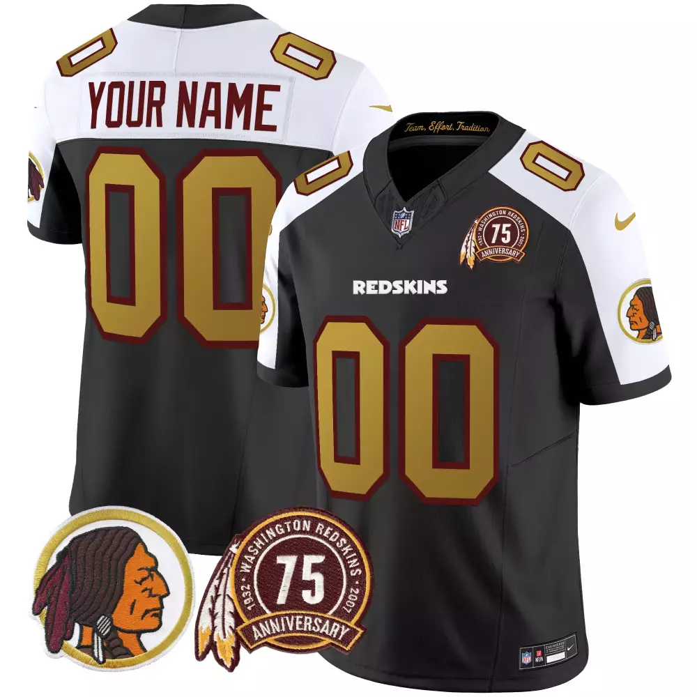 Custom Redskins Jersey Black 75th Anniversary Washington Profile Split Design White