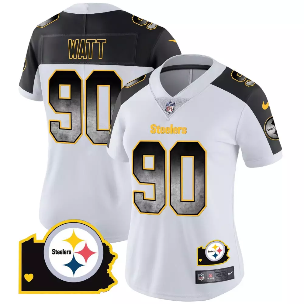 T.j. Watt 90 Steelers Jersey White Pa State Map Patch Women Player Alternate Split Design