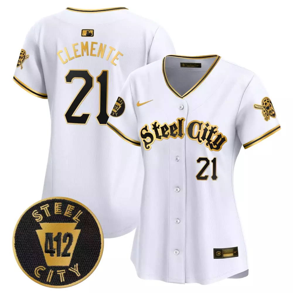 Roberto Clemente 21 Steel City Jersey White 412 Men Black Gold Vapor Premier Limited