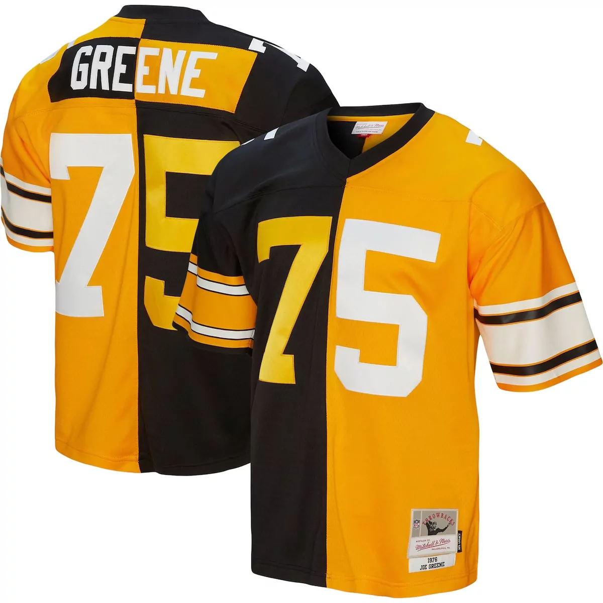 Joe Greene 75 Pittsburgh Steelers Jersey Gold 1976 Throwback Men Split Design Black