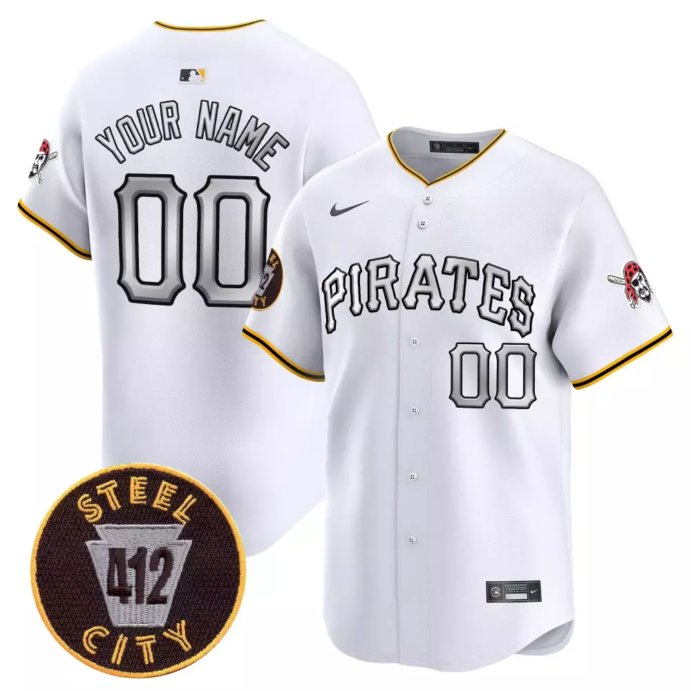 Custom Pirates Jersey White Steel City 412 Men Yellow Black Gray Vapor Premier Limited