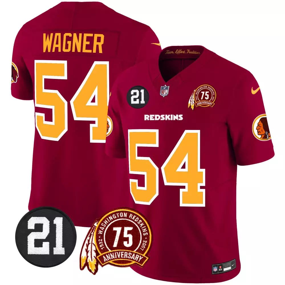 Bobby Wagner 54 Jersey Maroon 75th Anniversary Washington Redskins Men Player Gold