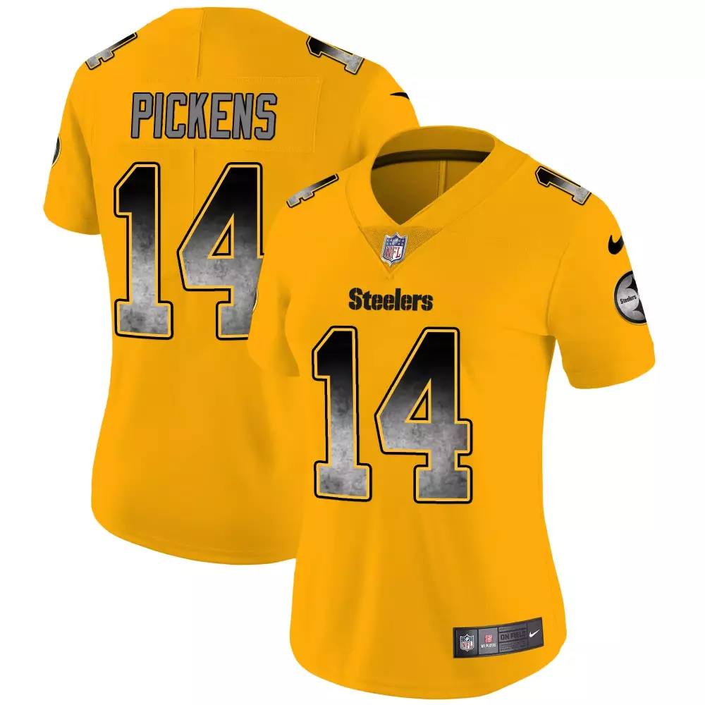 George Pickens 14 Steelers Jersey Yellow Women Replica Black Silver Vapor All Stitched