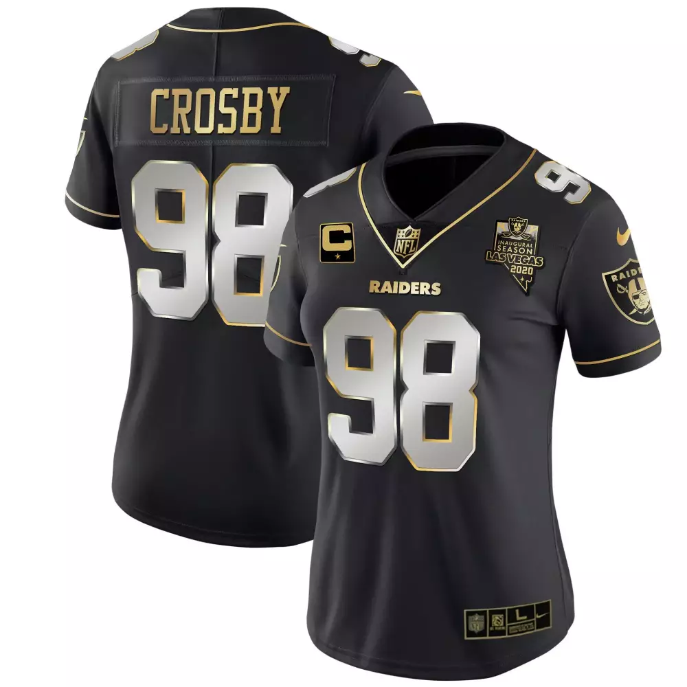 Maxx Crosby 98 Raiders Jersey Black Inaugural Season 2020 Men Player Silver Gold