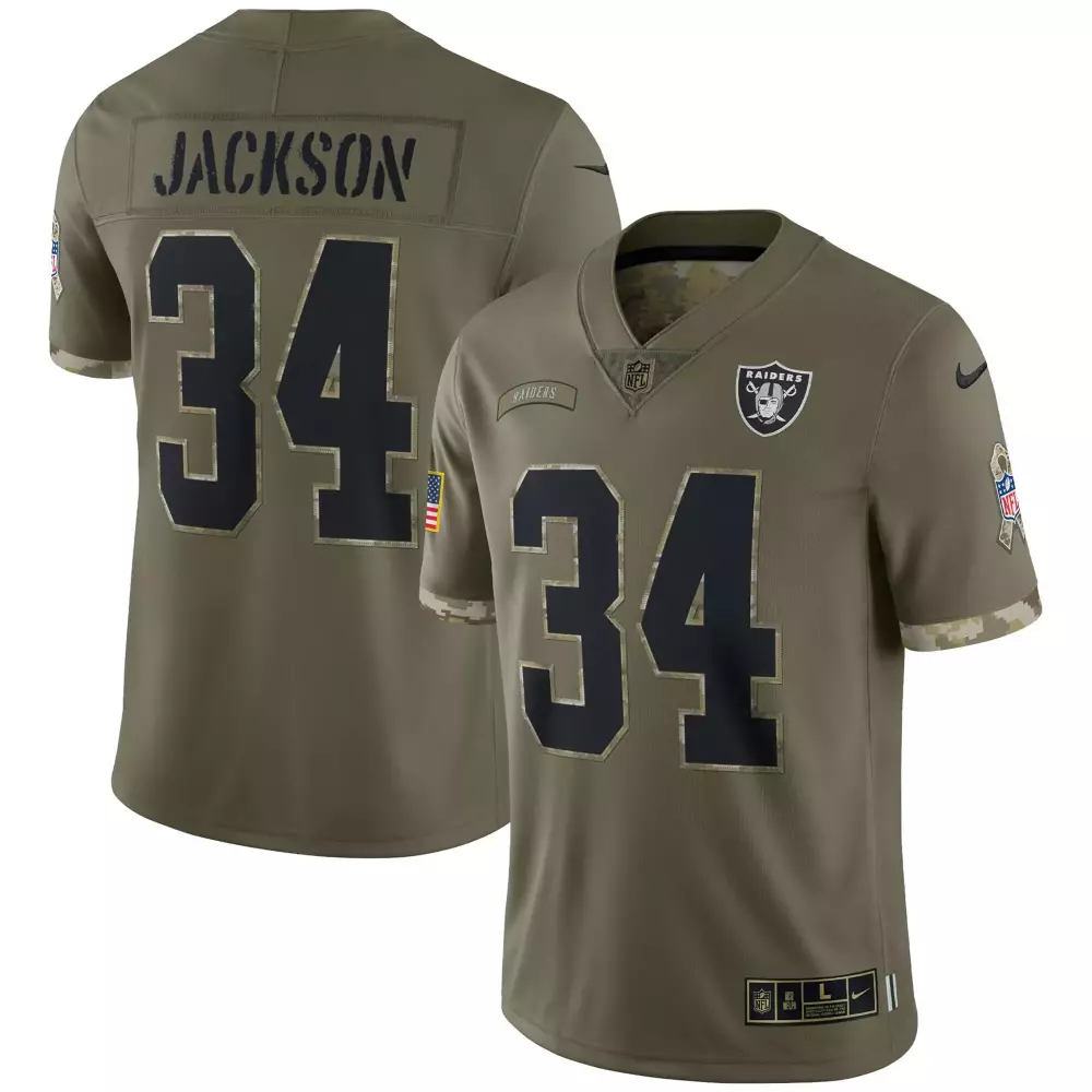 Shedrick Jackson 34 Raiders Jersey Olive Green Salute To Service American Flag Men