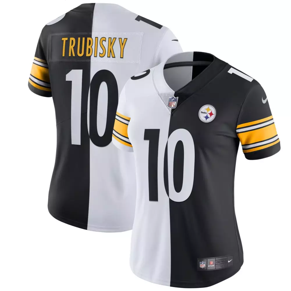 Mitchell Trubisky 10 Jersey Black Pittsburgh Steelers Men Split Design White Yellow