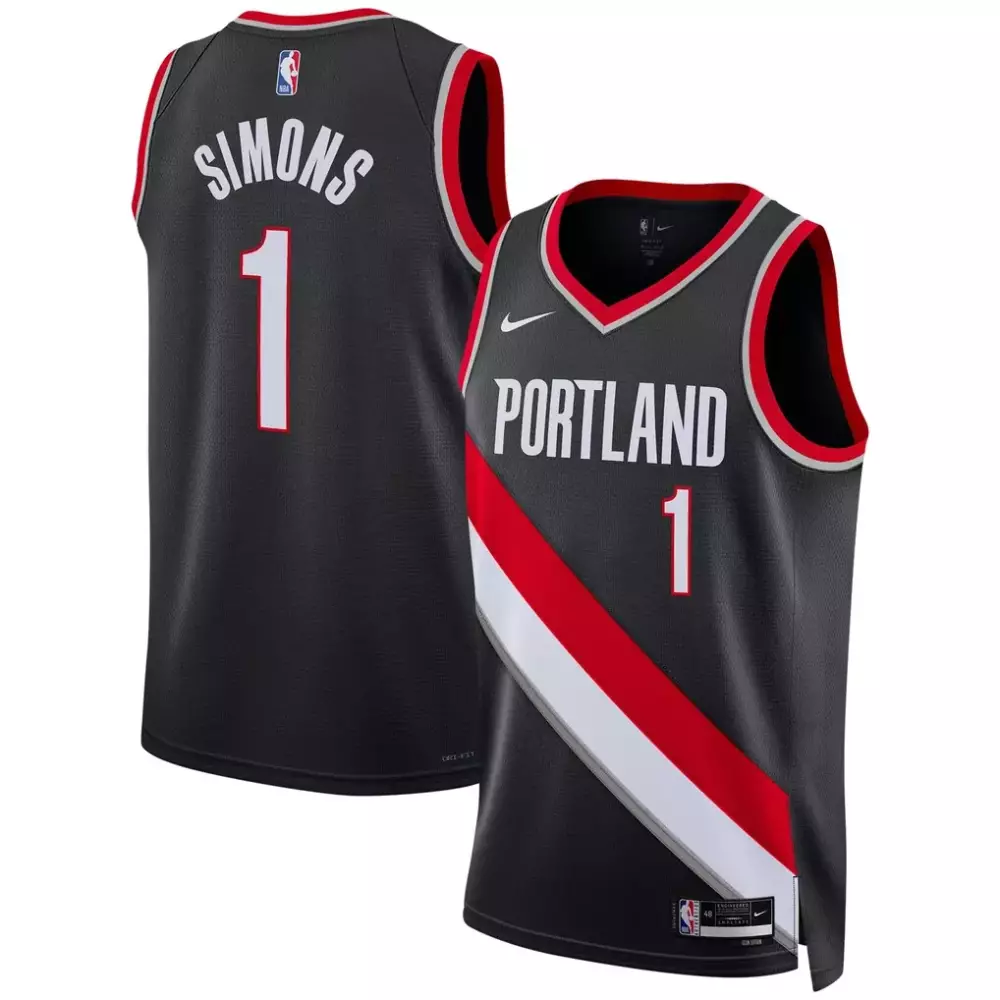 Anfernee Simons 1 Portland Jersey Black Men Split Design White Red Unisex Swingman
