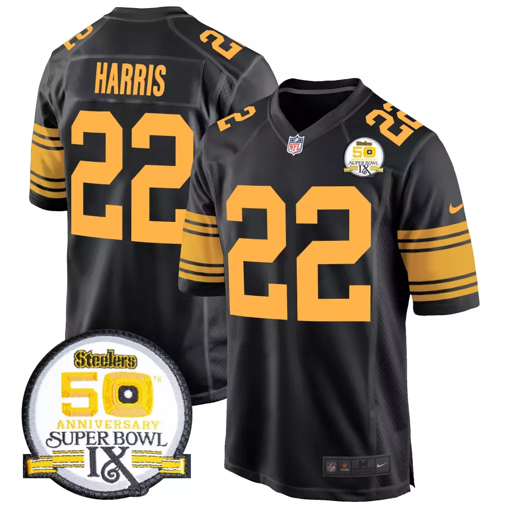 Najee Harris 22 Steelers Jersey Black Super Bowl Ix 50th Anniversary Men Player Gold