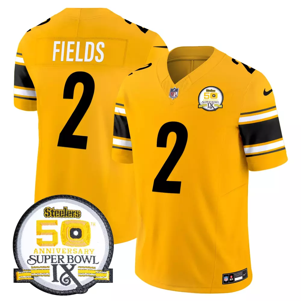 Justin Fields 2 Steelers Jersey Yellow Men Black White Anniversary Vapor Limited