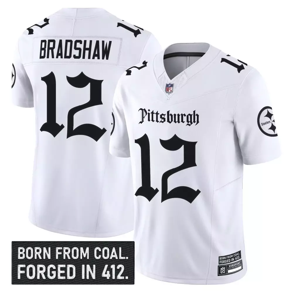 Terry Bradshaw 12 Steelers Jersey White City Connect 2023 Men Alternate Black Vapor