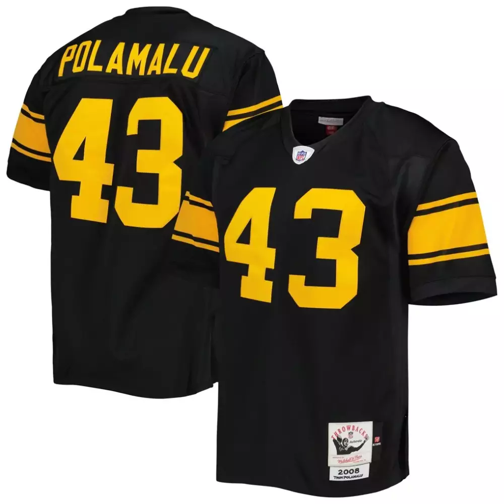 Troy Polamalu 43 Jersey Black Throwback Pittsburgh Steelers 2008 Men Gold Authentic