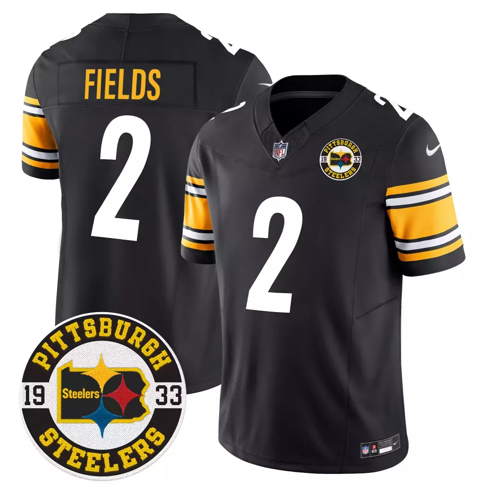 Justin Fields 2 Jersey Black 1933 Pittsburgh Steelers Men Yellow White Vapor Limited