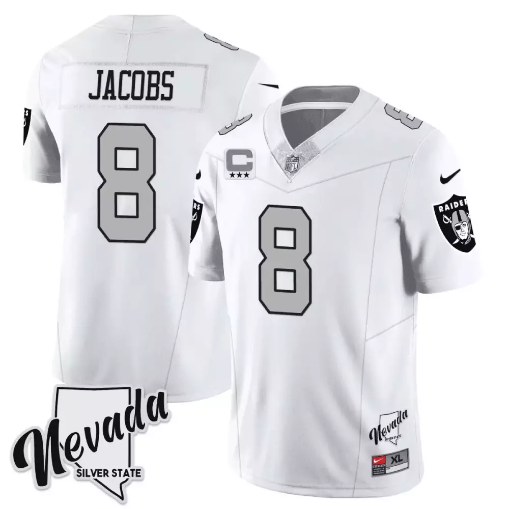 Josh Jacobs 8 Raiders Jersey White Nevada Silver State Men Replica Alternate Black
