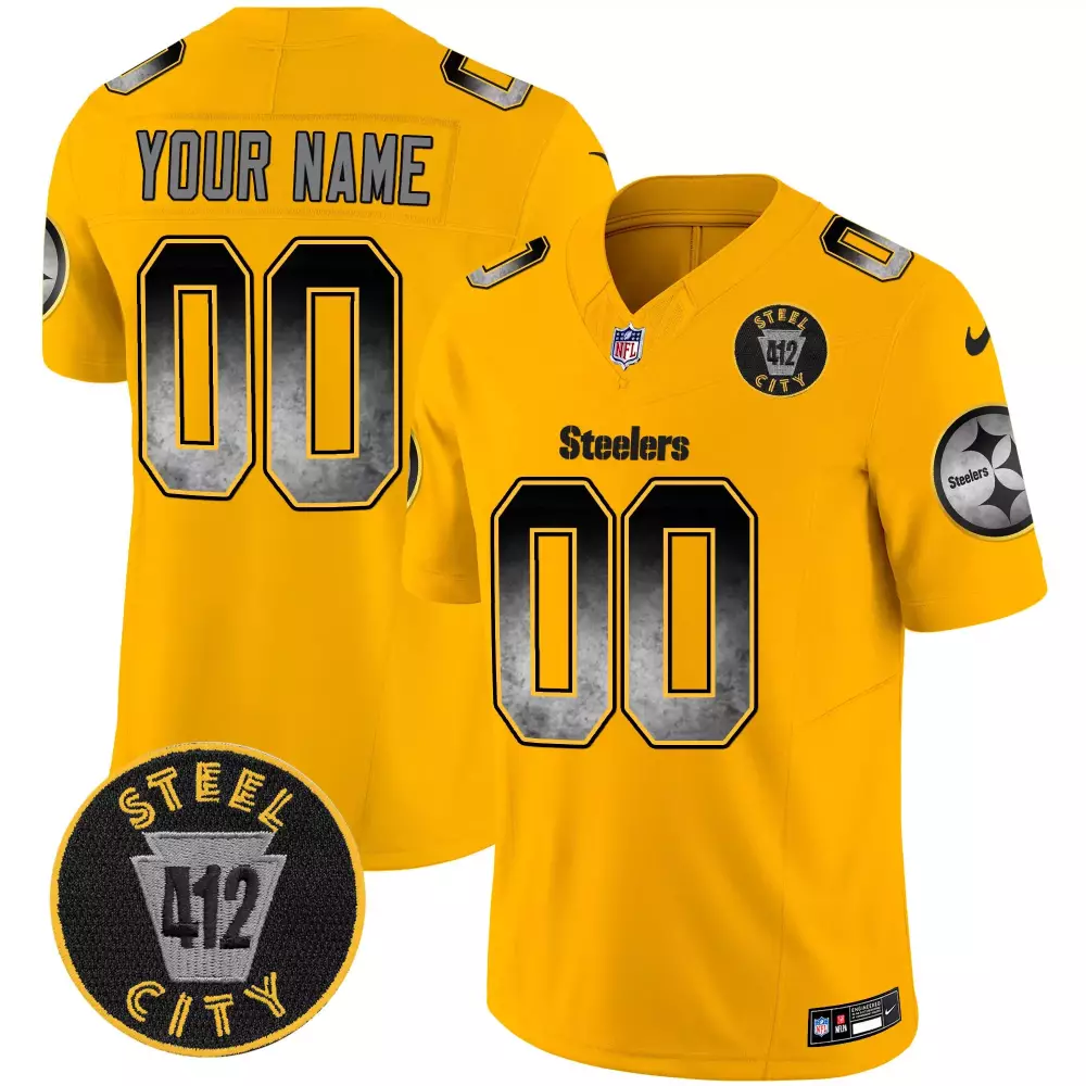 Custom Steelers Jersey Yellow Steel City 412 Men Black Gray Vapor Limited All Stitched