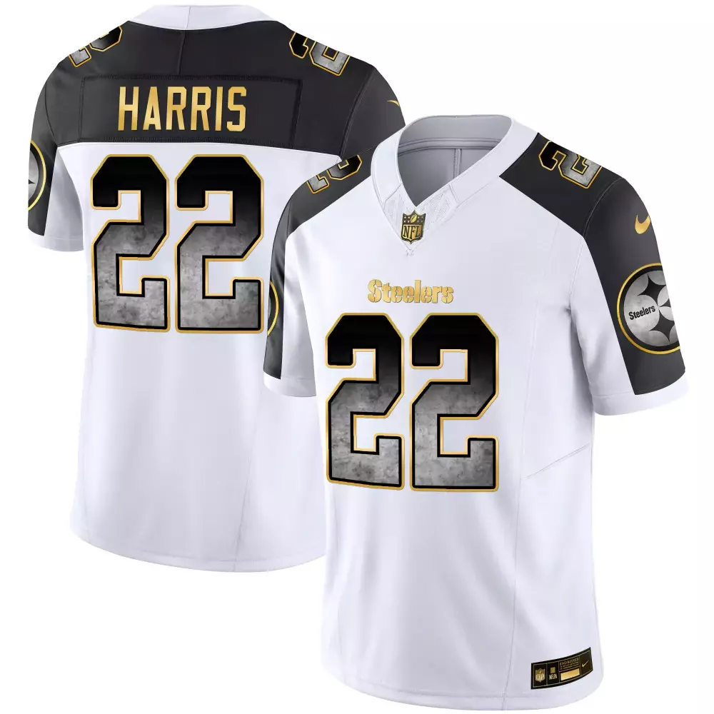 Najee Harris 22 Steelers Jersey White Color Rush Men Alternate Black Gold Vapor v3