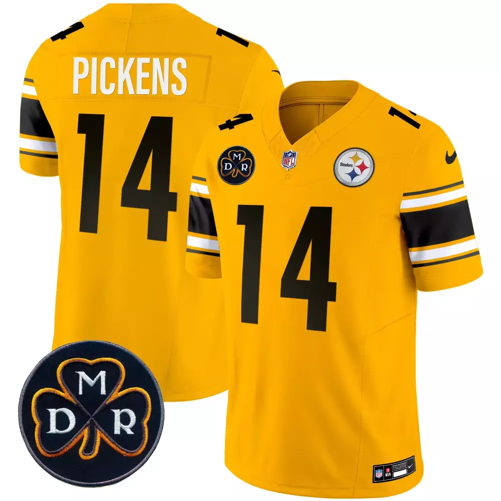 George Pickens 14 Steelers Jersey Yellow Drm Clover Men Authentic Black White Vapor