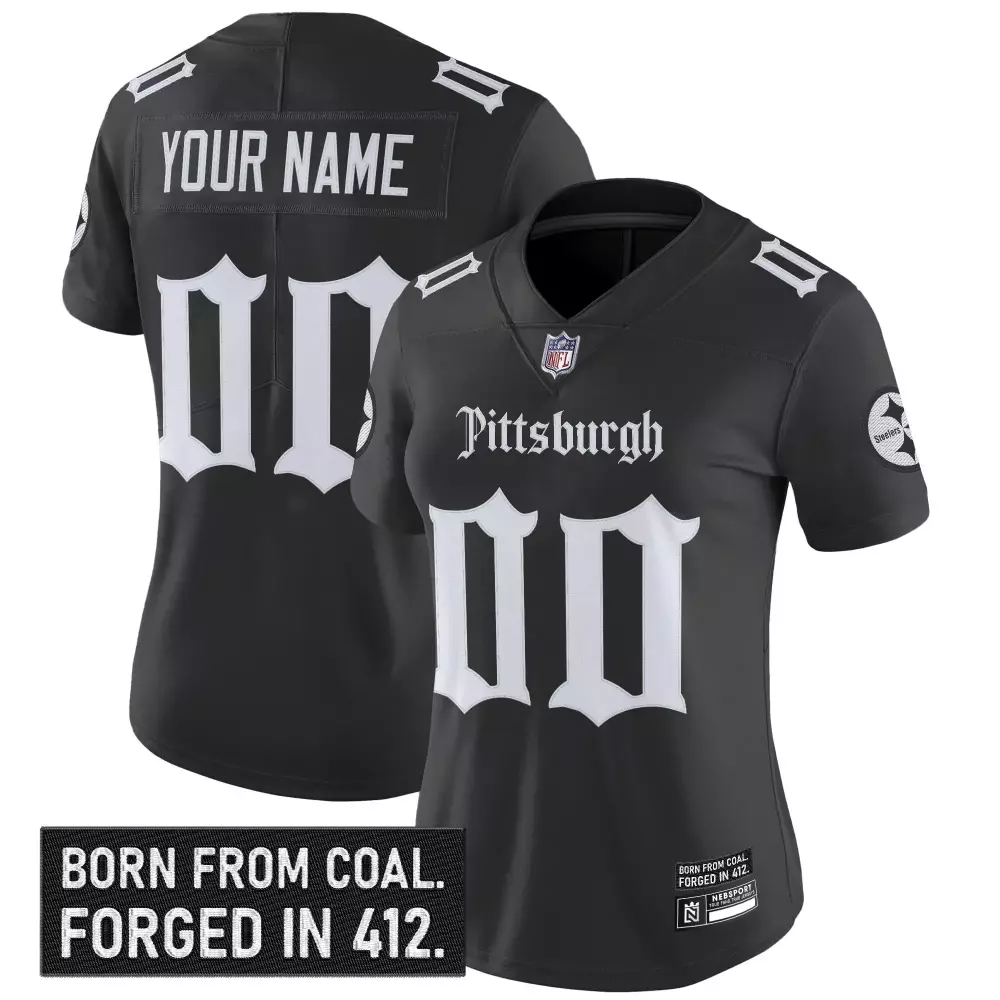 Custom Pittsburgh Steelers Jersey Black Women White Stitched Vapor