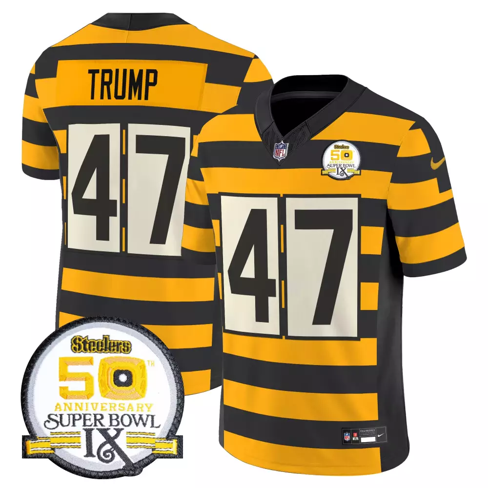 Donald Trump 47 Steelers Jersey Black Super Bowl Ix 2021 Men Player Gold Throwback