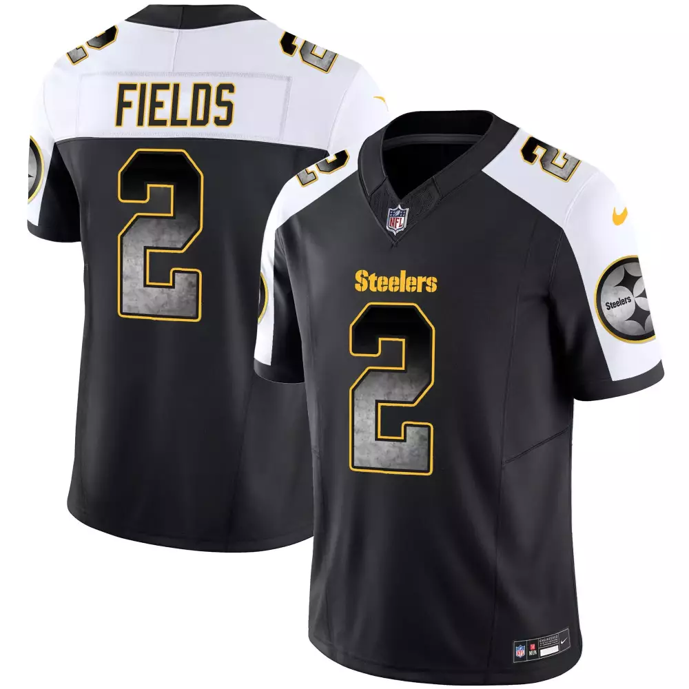 Justin Fields 2 Steelers Jersey Black Men Alternate Split Design White Yellow Vapor