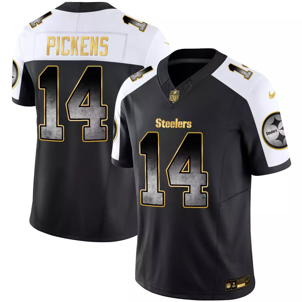 George Pickens 14 Steelers Jersey Black Men Alternate Split Design White Gold Vapor