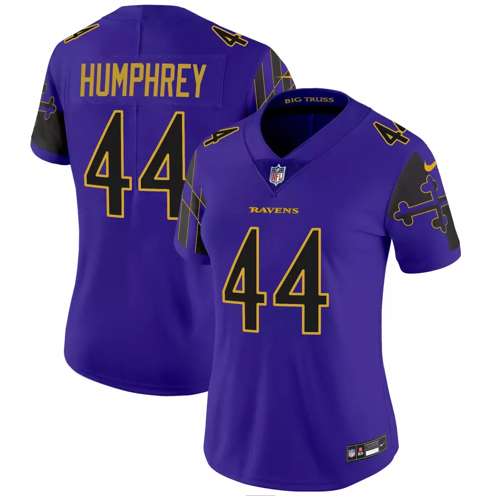Marlon Humphrey 44 Ravens Jersey Purple Men NFL Black Gold Limited Vapor All Stitched