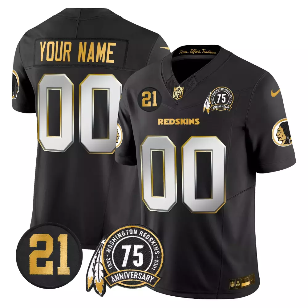 Custom Redskins Jersey Black Men Gold White Limited Vapor All Stitched