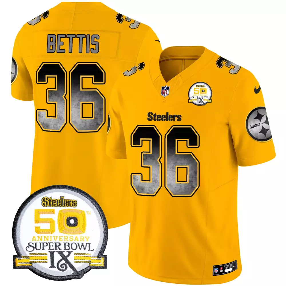 Jerome Bettis 36 Steelers Jersey Yellow Super Bowl Ix 50th Anniversary Men Black
