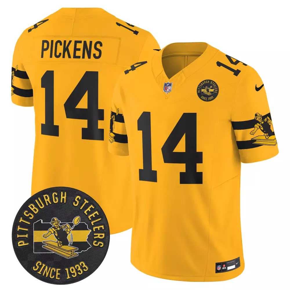 George Pickens 14 Jersey Gold Pittsburgh Steelers Since 1933 Men Black Throwback