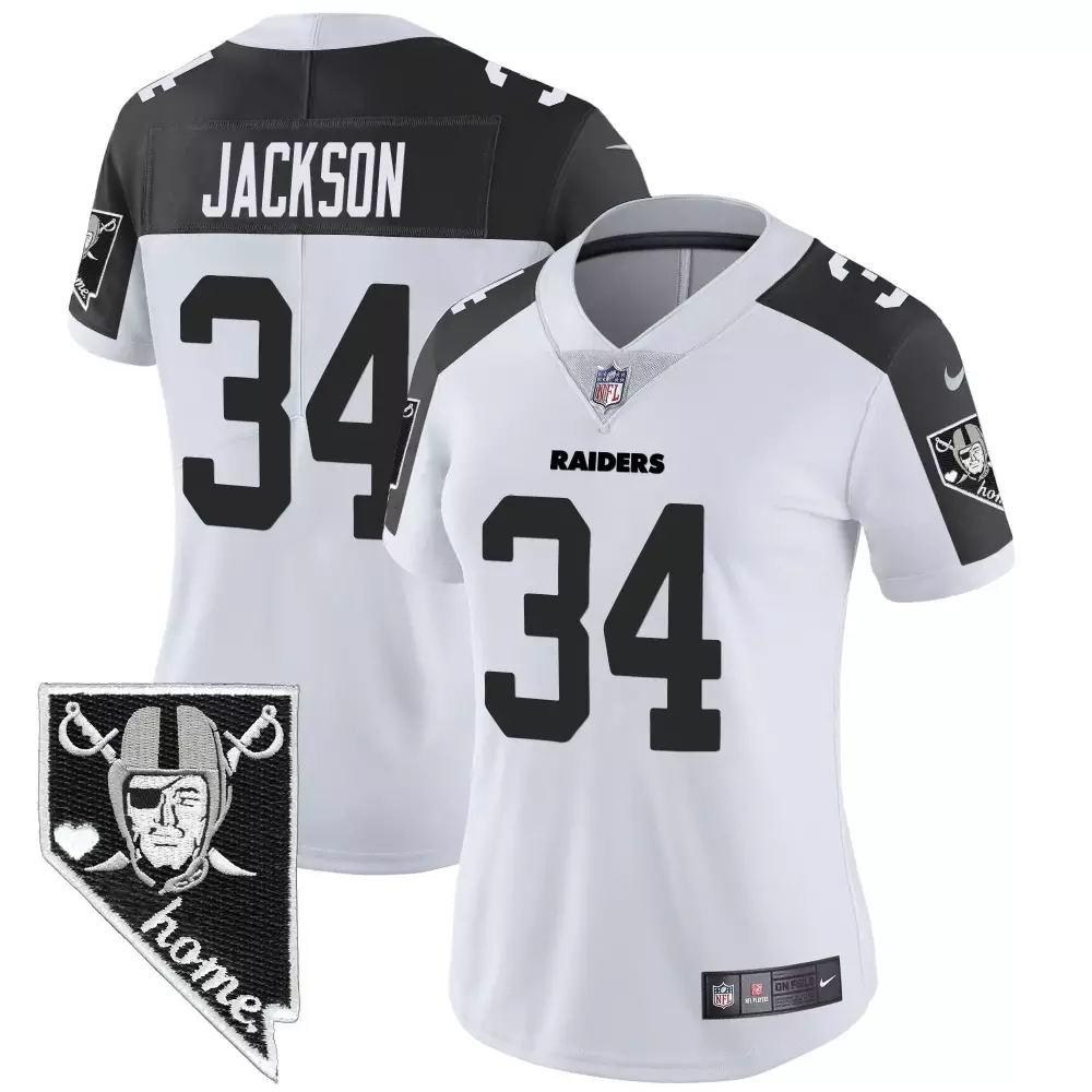 Bo Jackson 34 Raiders Jersey White Nevada Home Women Standard Black Vapor All Stitched