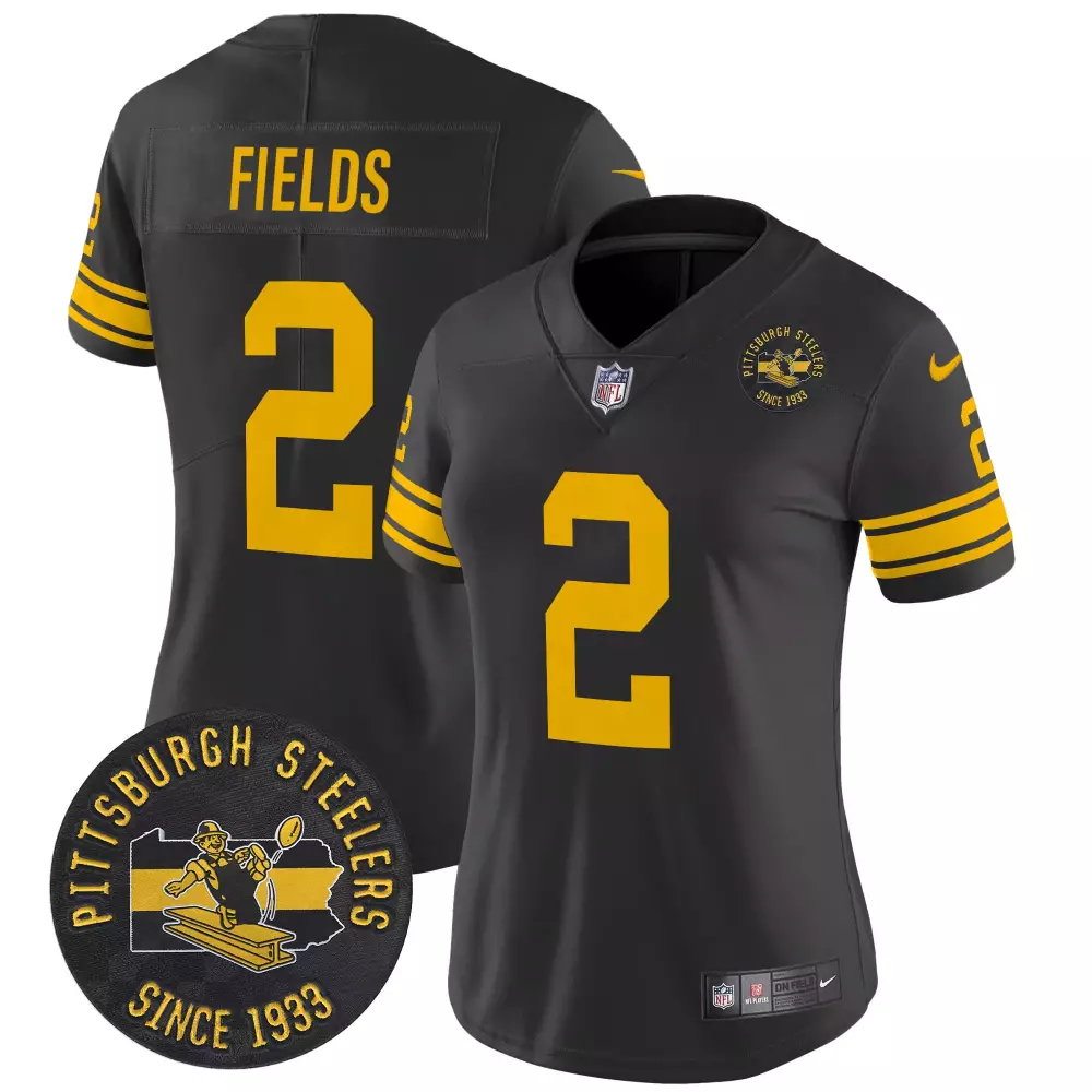 Justin Fields 2 Jersey Black Pittsburgh Steelers Since 1933 Men Gold Throwback Vapor