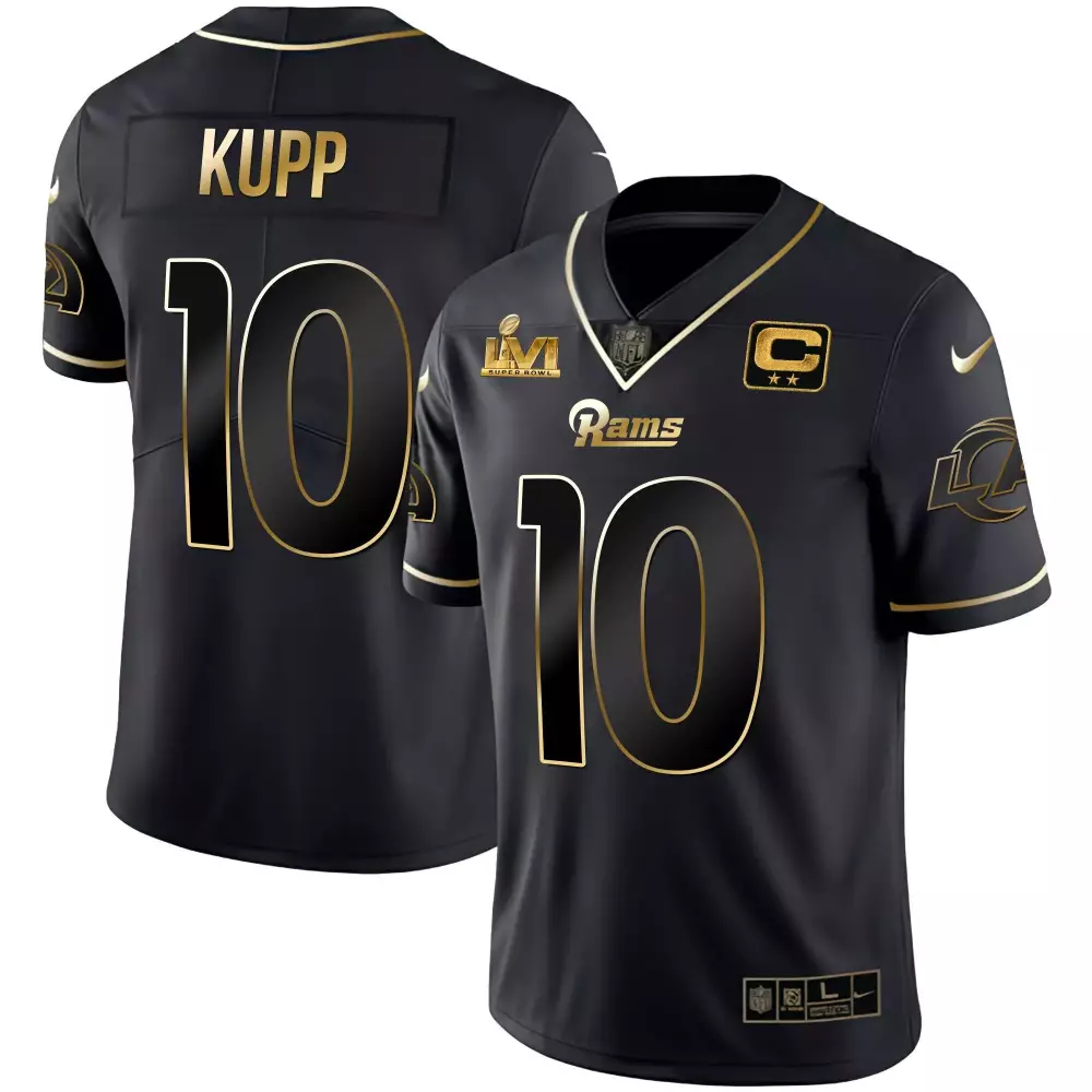 Cooper Kupp 10 Rams Jersey Black Super Bowl Lvi Champions Men NFL Gold All Stitched