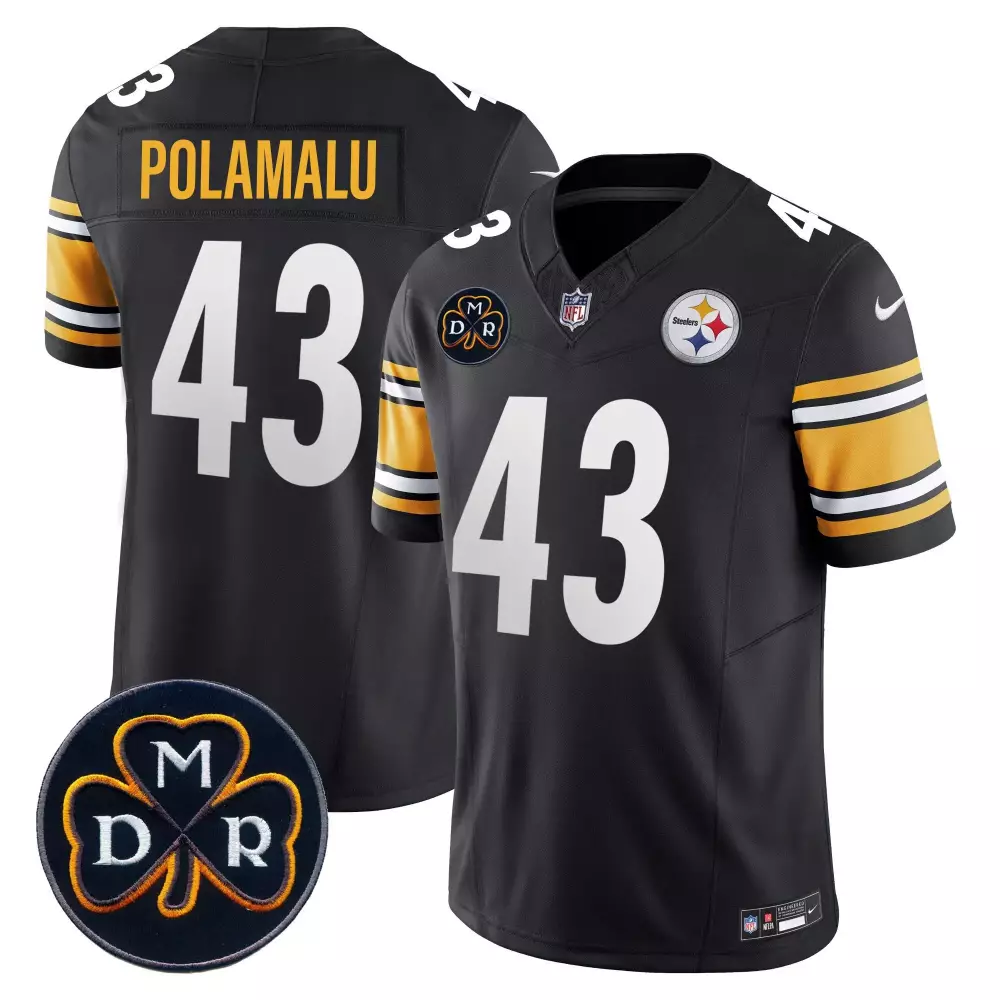 Troy Polamalu 43 Jersey Black Pittsburgh Steelers Mdr Clover Men Gold White Vapor