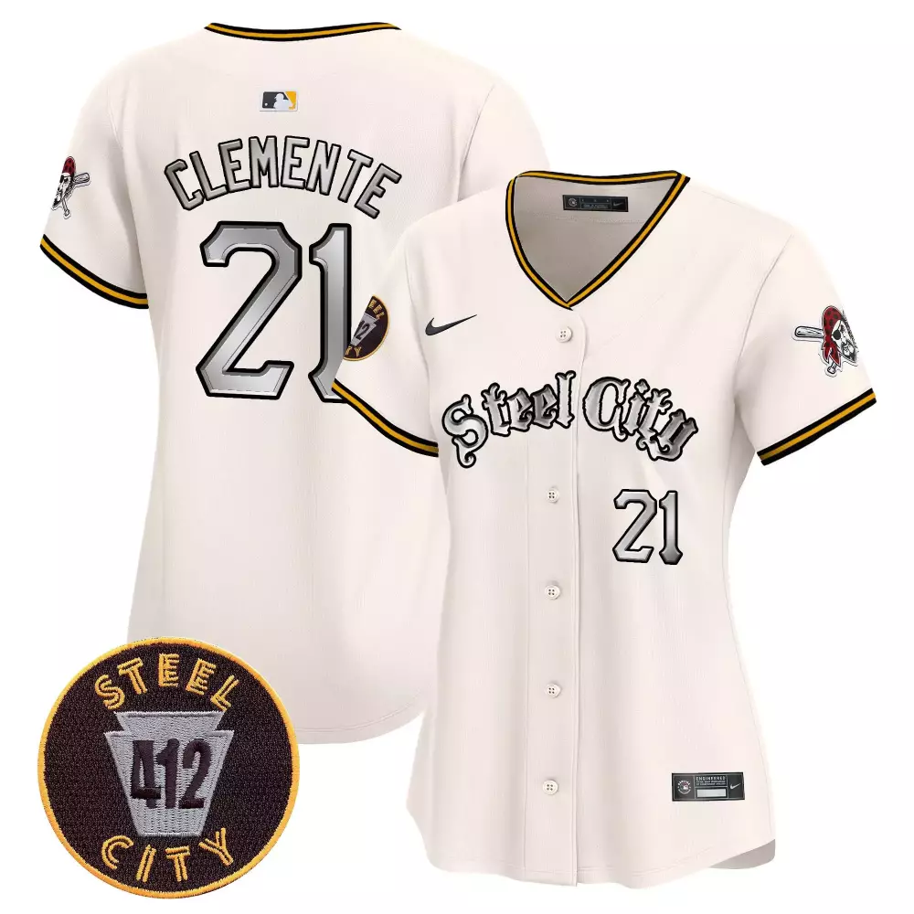 Roberto Clemente 21 Steel City Jersey White 412 Women Yellow Black Silver Vapor Premier