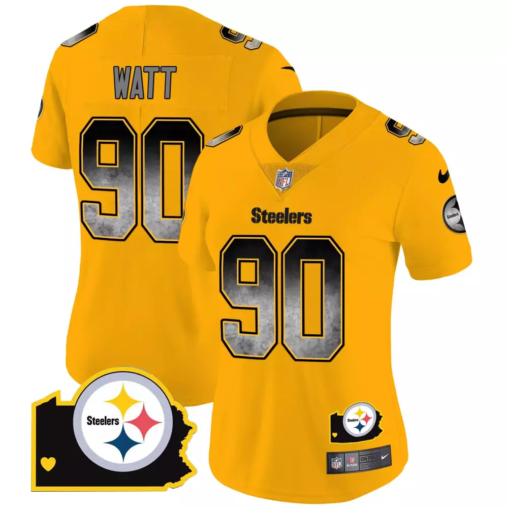 T.j. Watt 90 Steelers Jersey Yellow Women Standard Black Grey Home Vapor All Stitched