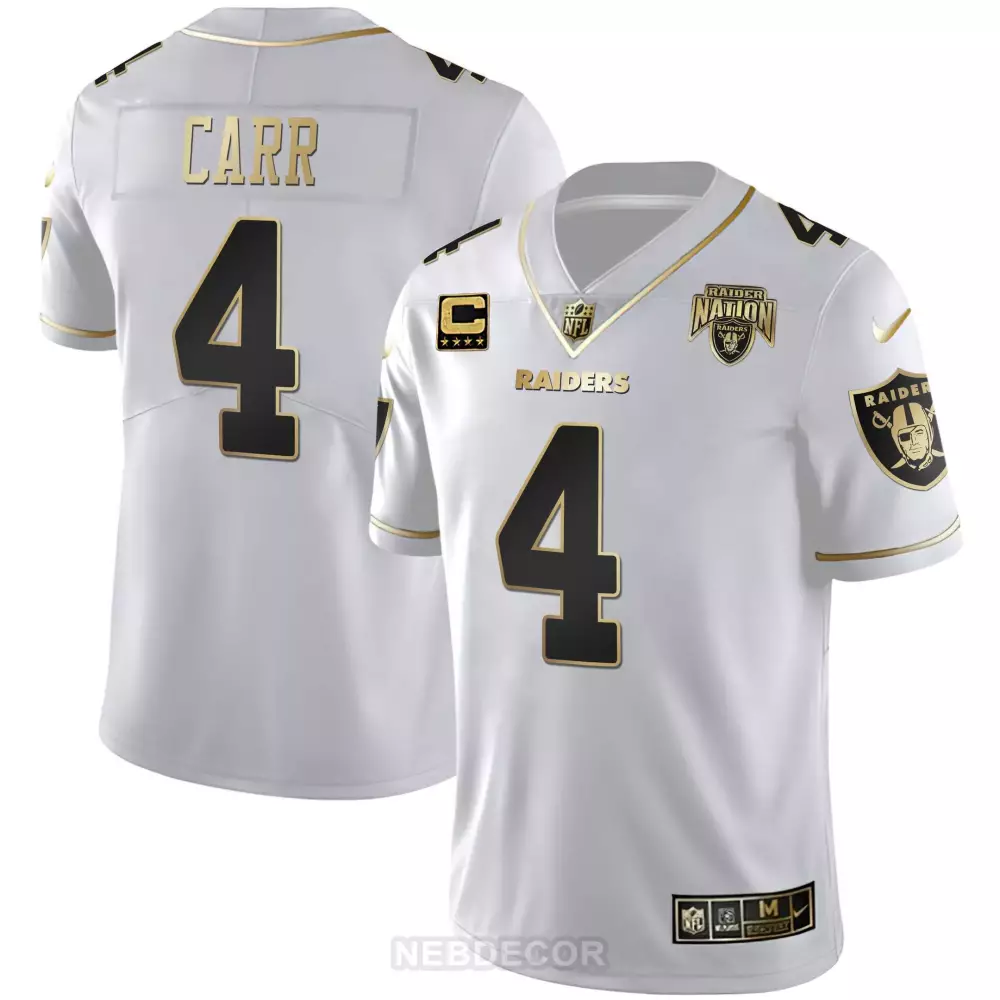 Derek Carr 4 Raiders Jersey White Raider Nation Men Black Gold All Stitched