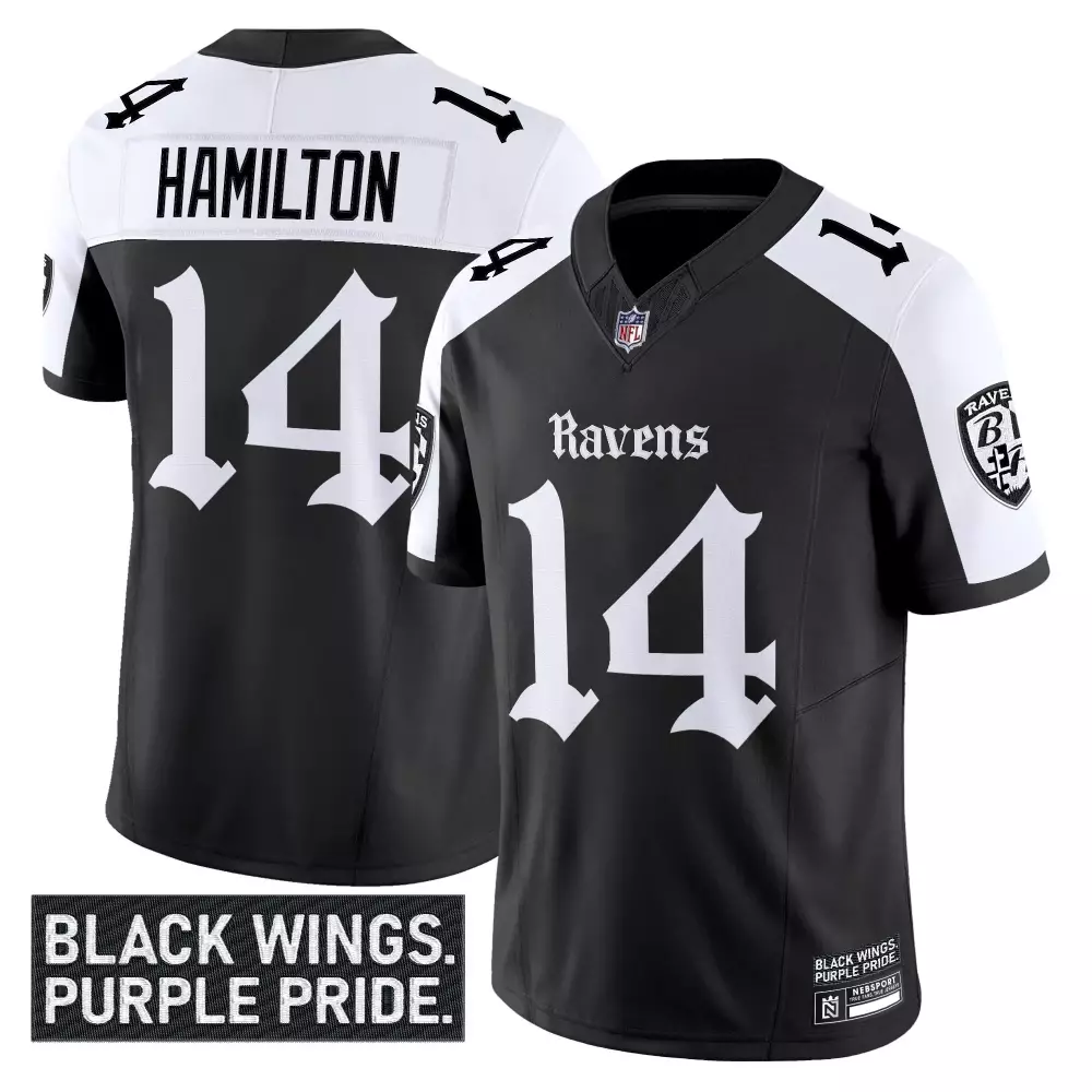 Kyle Hamilton 14 Ravens Jersey Black Wings Purple Pride Men Player Alternate Split Design