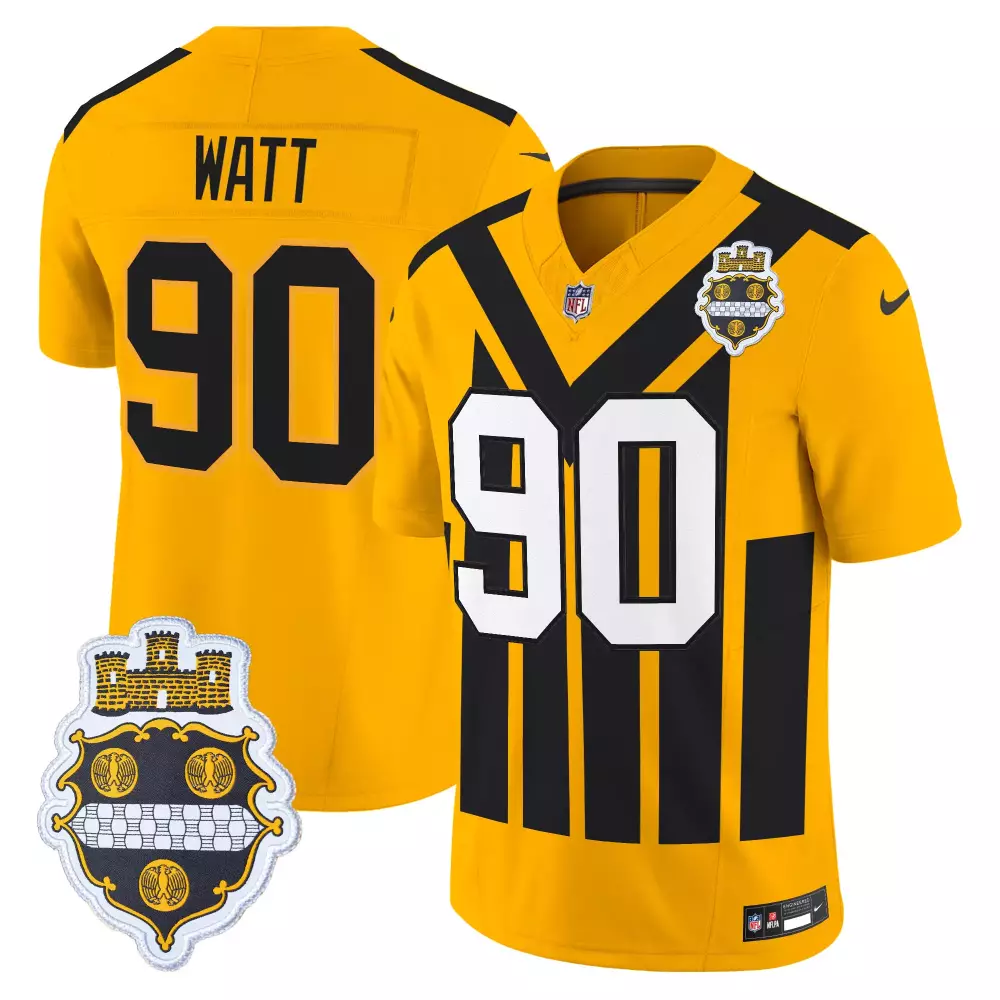 T.j. Watt 90 Steelers Jersey Yellow City Pittsburgh Men Alternate Split Design Black
