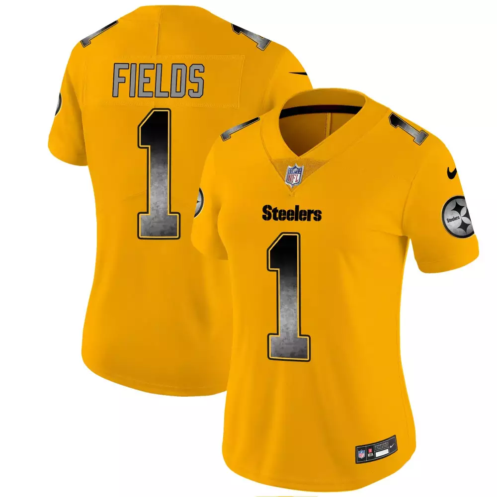 Justin Fields 1 Steelers Jersey Yellow 2023 Women Replica Black Gray Vapor All Stitched