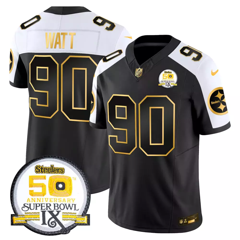 T.j. Watt 90 Steelers Jersey Black Men White Gold Alternate Anniversary Vapor Limited