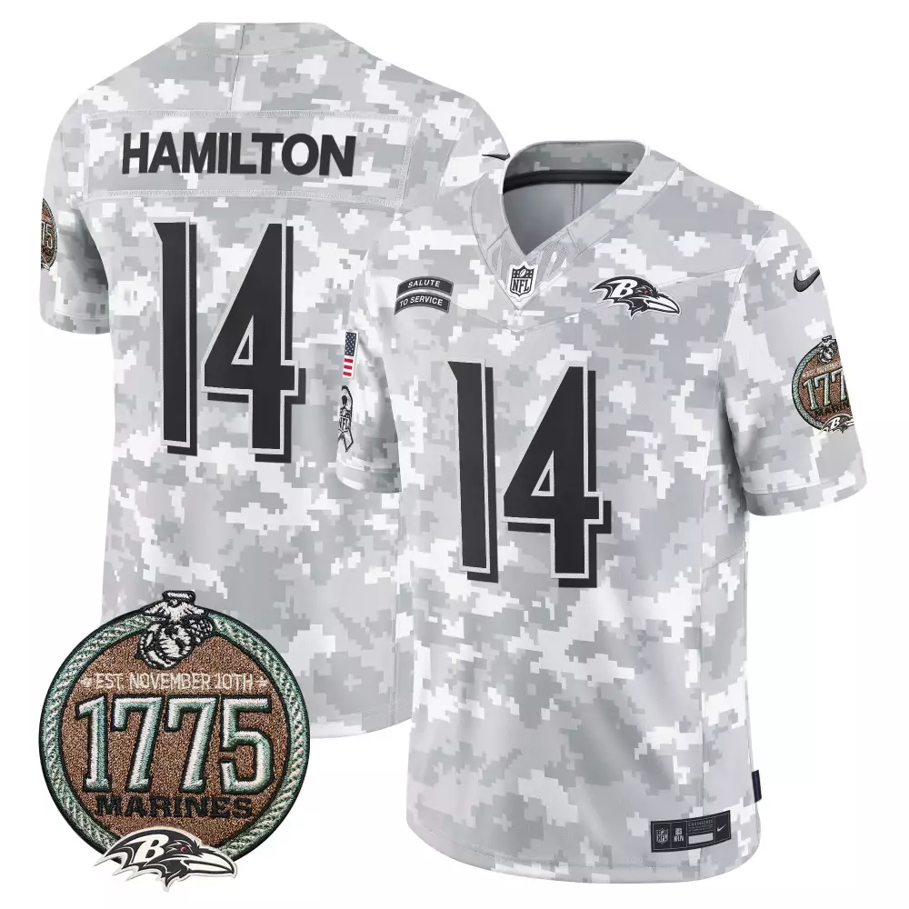 Kyle Hamilton 14 Baltimore Ravens Jersey White Salute To Service 1775 Marines Men