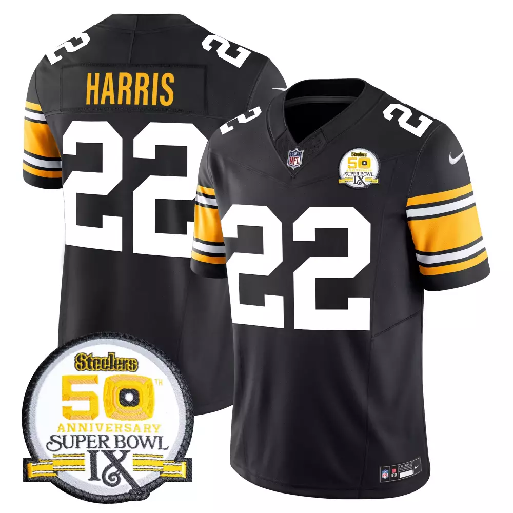 Najee Harris 22 Steelers Jersey Black Super Bowl Ix 50th Anniversary Men Authentic