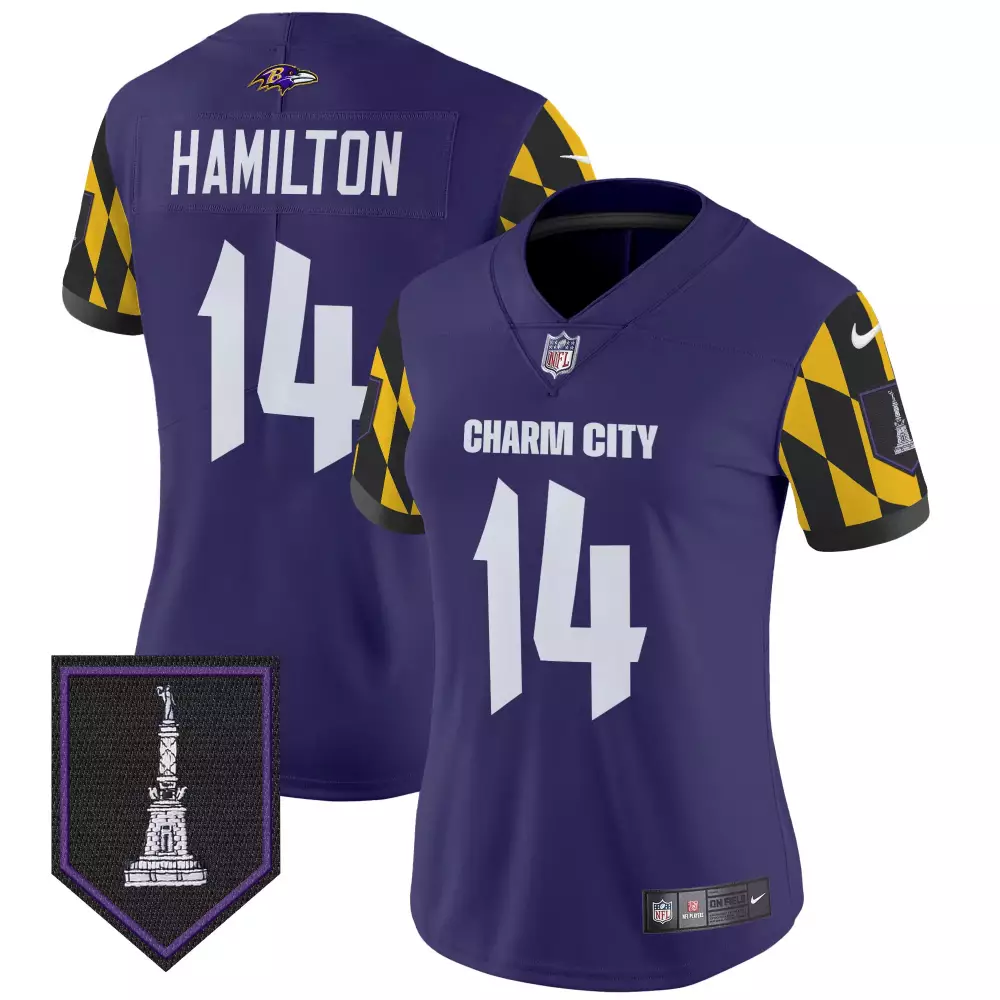 Kyle Hamilton 14 Baltimore Ravens Jersey Purple Charm City Women NFL Alternate Split Design